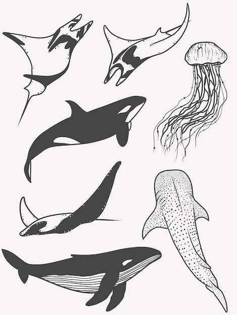 Vector set with different ocean creatures