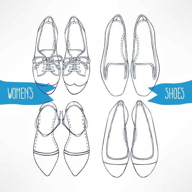 Set with different sketch shoes on a white background - 3