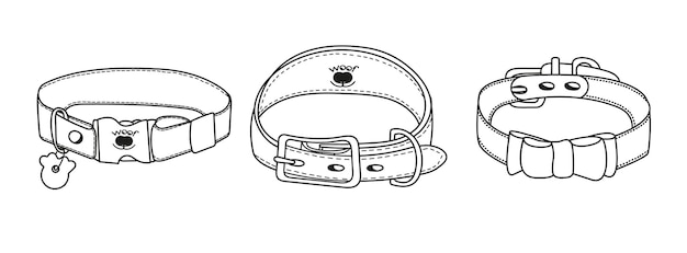 Вектор Комплект с собачьими ошейниками на изолированном фоне