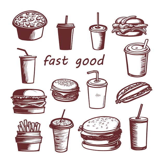 Set with fast food illustration sketch