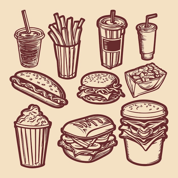 Set with fast food illustration sketch