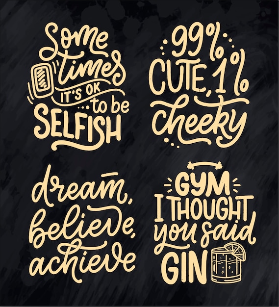 Vector set with funny hand drawn lettering compositions.