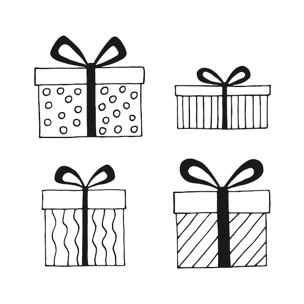 Set with gift box with different bows Hand drawn vector illustration