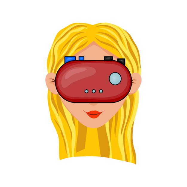 Set with a girl in different glasses of virtual reality. Cartoon style. Vector illustration