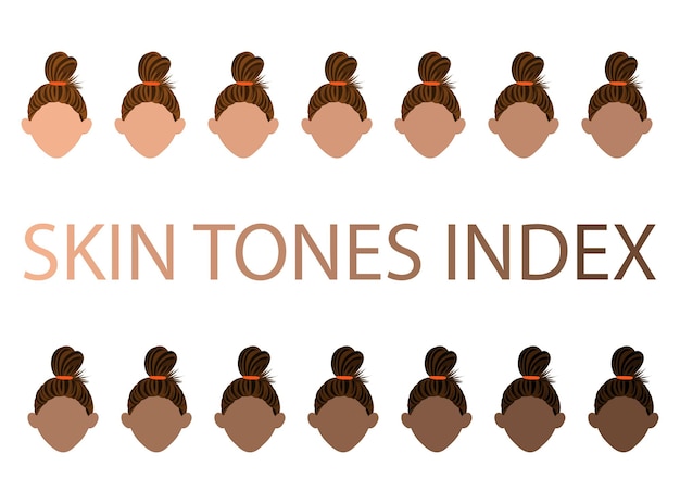 Vector set with girls with different skin colors from light to dark. cartoon style. vector illustration.