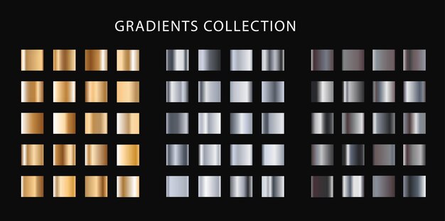 Vector set with gold, silver, metallic gradient.