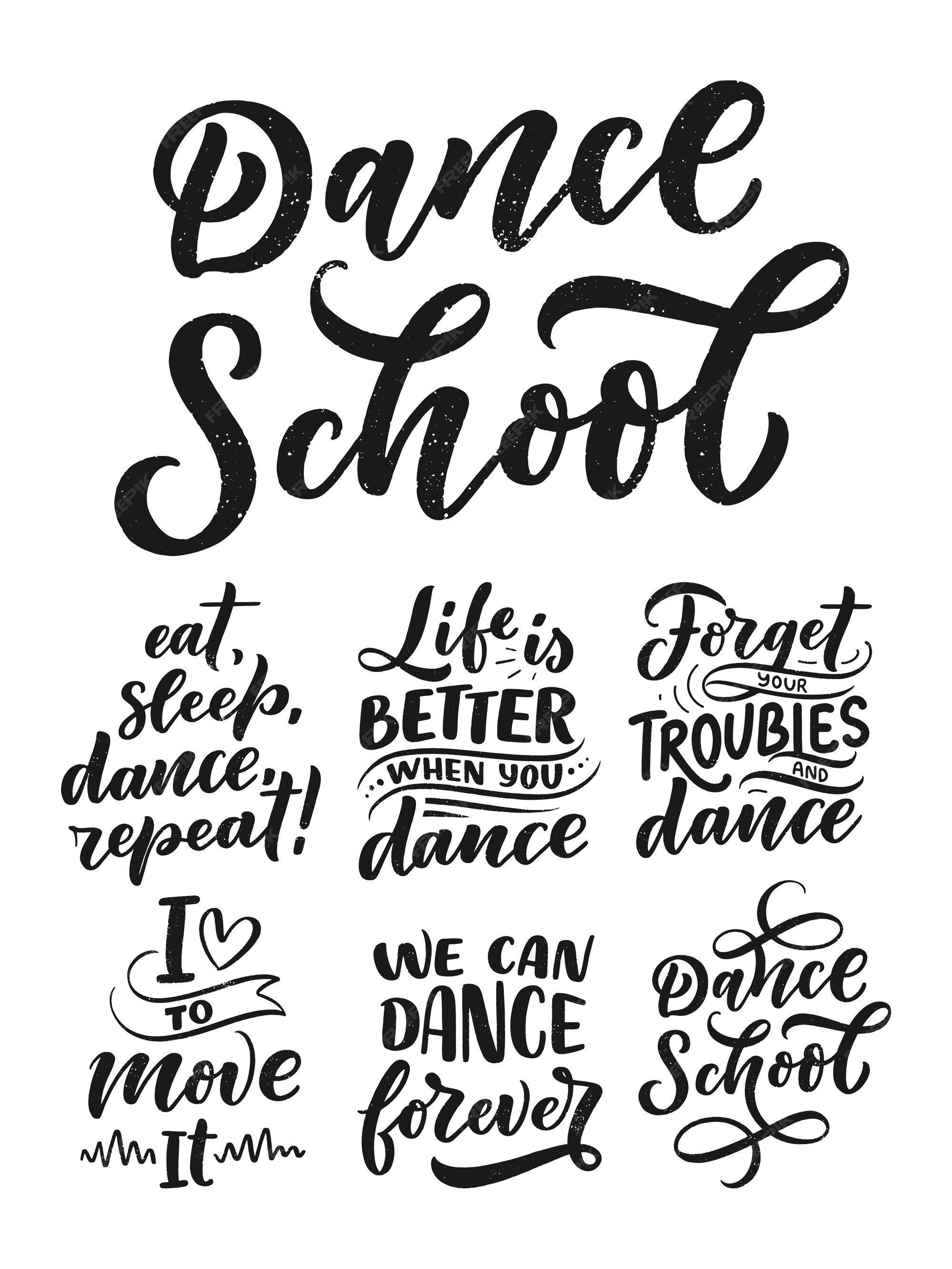 Premium Vector  Set of lettering phrases for print with dance quote. hand  drawn isolated design. calligraphy motivation poster. vector illustration.