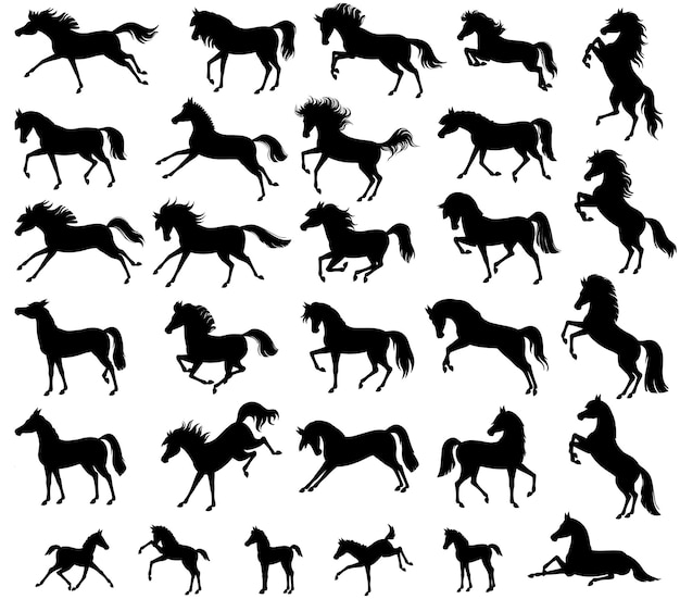 馬のシルエットをセット ベクトルイラスト ロゴの馬 ベクトル分離イラスト プレミアムベクター