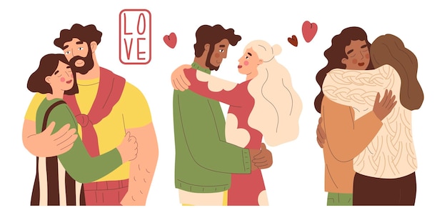 Vector set with hugging people