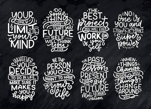 Vector set with lettering slogans about be yourself