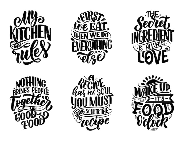 Set with quotes in hand drawn unique typography style, elements for greeting cards