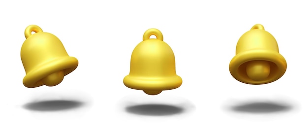 set with realistic golden bells in cartoon style in different positions
