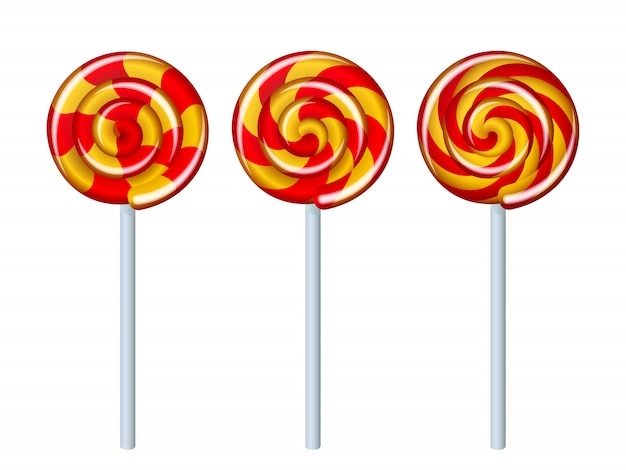  set with red and yellow candies on white background