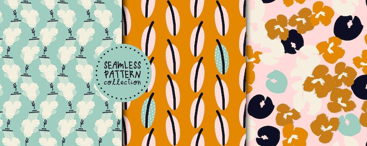 Vector set with seamless patterns with different flowers and leaves cute vector designs backgrounds prints