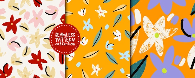 set with seamless patterns with different flowers and leaves cute vector floral designs backgrounds prints