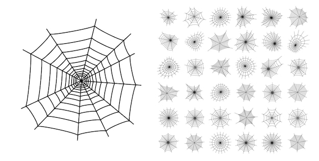 Set with spider web icons. halloween decoration with cobweb. spiderweb flat vector