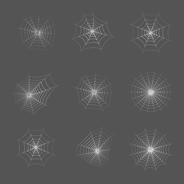 Set with spider web icons. Halloween decoration with cobweb. Spiderweb flat vector