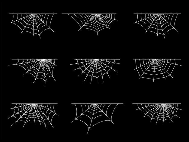 Vector set with spider web icons. halloween decoration with cobweb. spiderweb flat vector