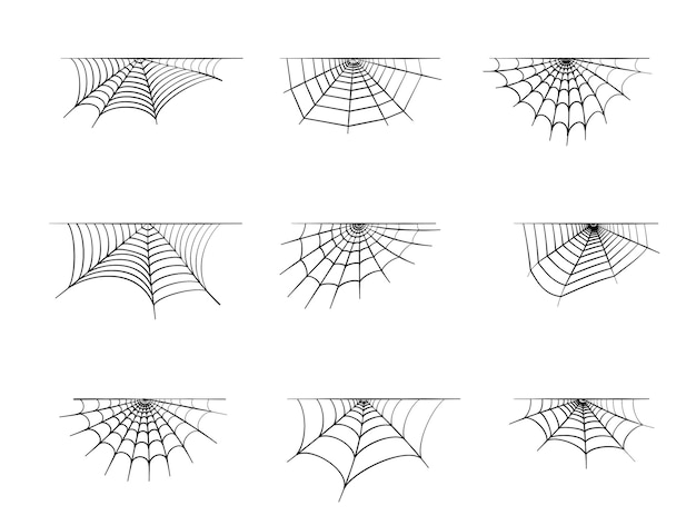 Set with spider web icons. halloween decoration with cobweb. spiderweb flat vector