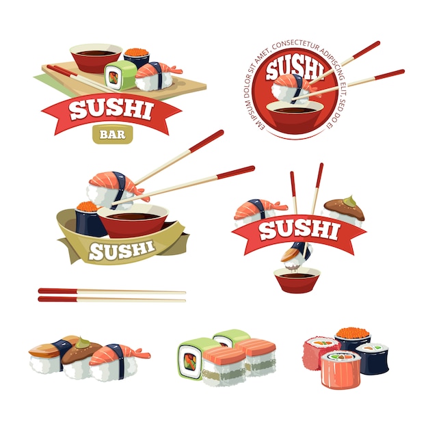 Set with sushi banners