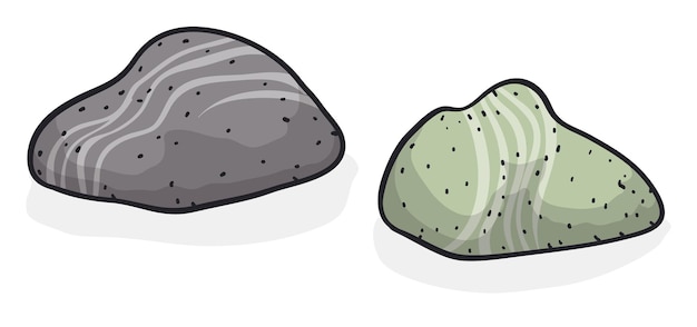 Vector set with two rock chunks with stripes in cartoon style