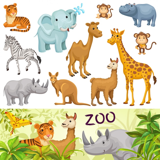 Vector set with wild animals of savanna and desert.