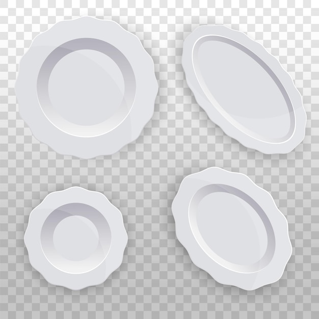 Set witte borden met golvende rand schoon servies voor de keuken porselein