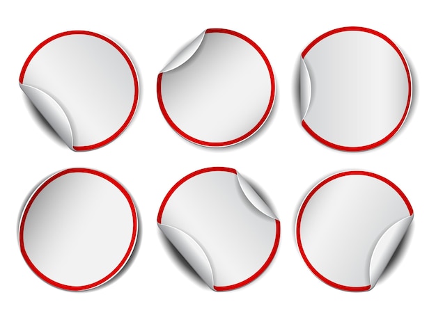 Vector set witte ronde promotionele stickers met rode frames. vector illustratie