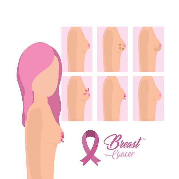 Vector set woman breast cancer survivor