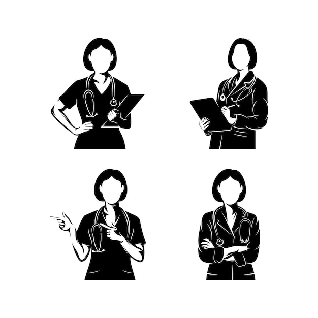 Set of a woman doctor silhouette vector illustration design isolated on white background