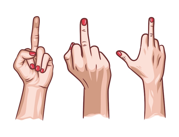 Vector set of woman hand with middle finger up