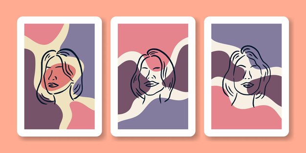 Set of woman head portrait poster illustration