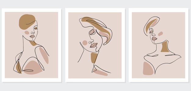 Набор женских портретов Простая минималистская векторная иллюстрация красивой женщины.