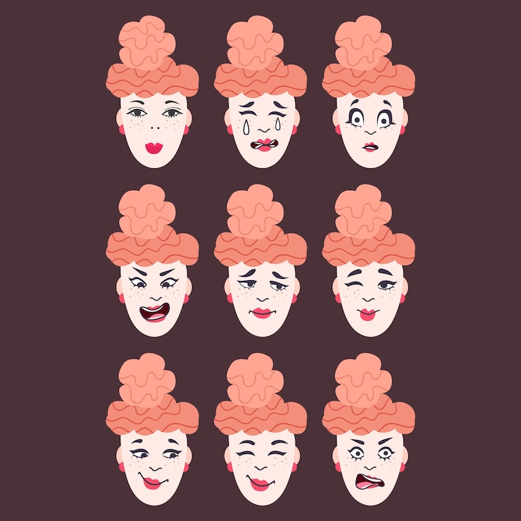 Vector set of woman's emotions facial expression girl avatar illustration of a flat design vector format