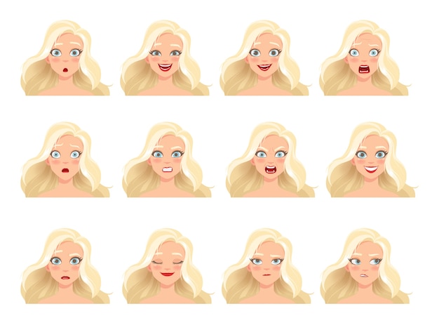 Vector set of woman's emotions