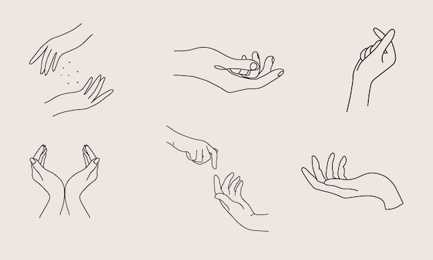 A set of Woman's hand icon collections in a minimal linear style Vector logo design templates