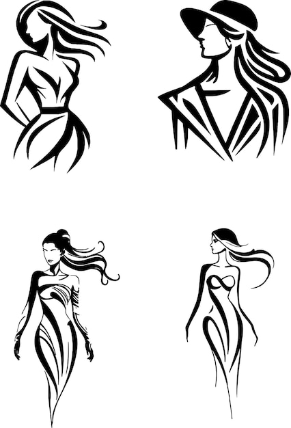 set of woman silhouette