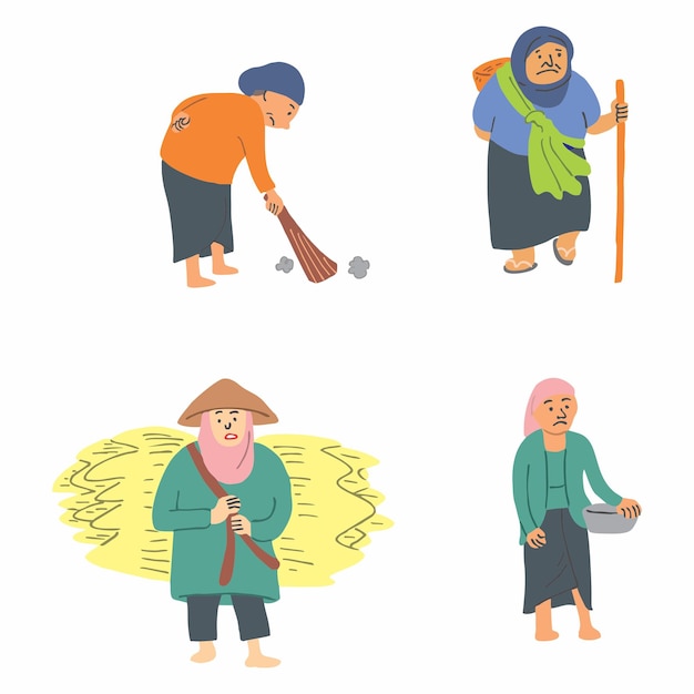 Set of woman villagers in hand-drawn style