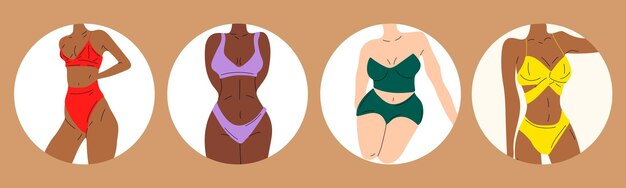 Vector set of women in bikini beach underwear love and accept any body type