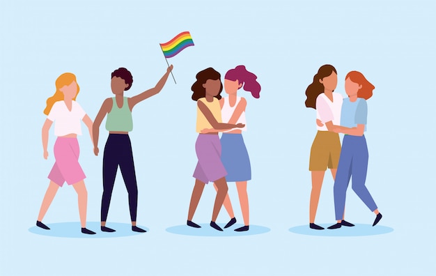 Vector set women couple together to lgbt proud