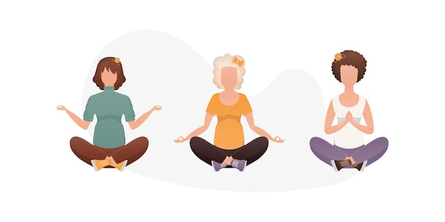 Set Women doing yoga Isolated Vector