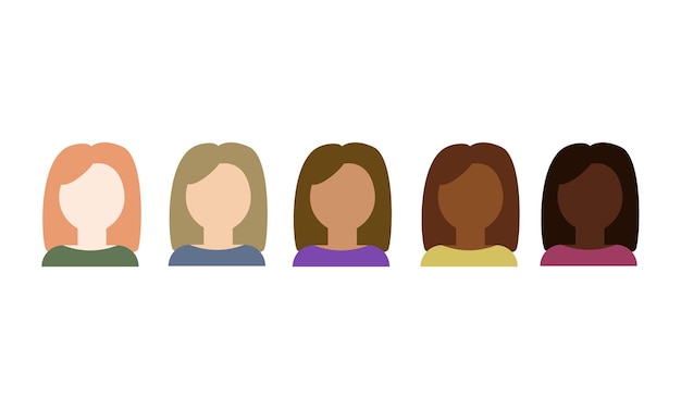 Set of women faces different races complexion color palette human skin tones vector design