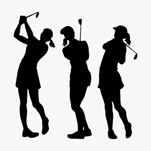 女性ゴルフのシルエットのセット