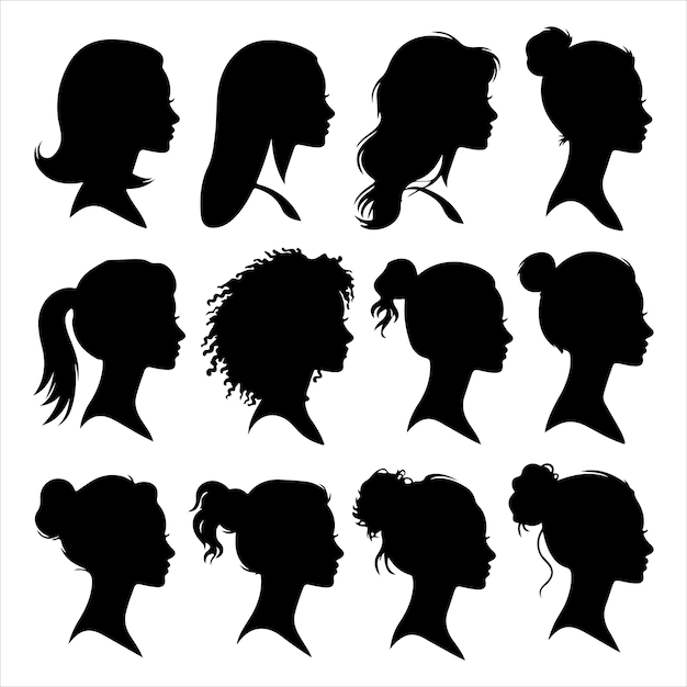set of women head women silhouette beautiful woman in different standing positions Businesswoman