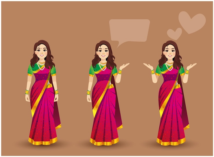 वेक्टर set of women poses with blue saree vector character design