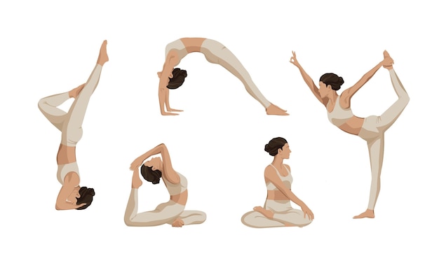 Set of women practicing yoga Faceless flat vector illustration