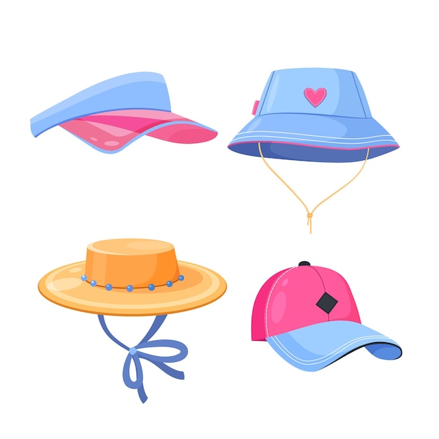 Set of women's fashionable hats of different styles