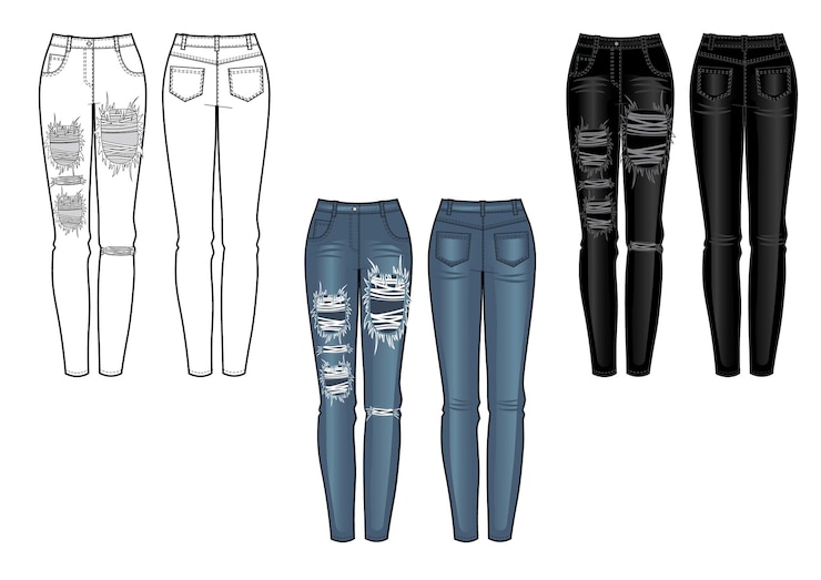 Vector set of women's jeans. vector illustration.