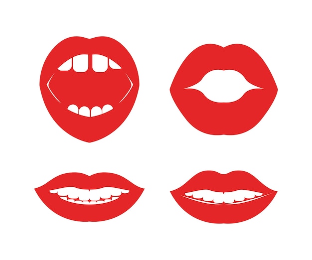 Set of Women's Lips with Red Lipstick