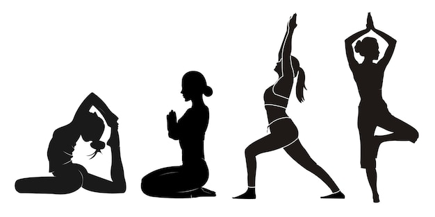 Vector set of women's silhouette yoga movements design for yoga logo icon